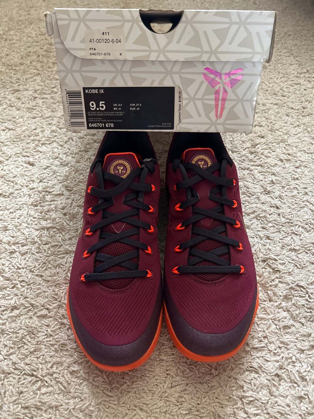 Nike Kobe 9 EM Low Deep Garnet Size 9.5 US Men's